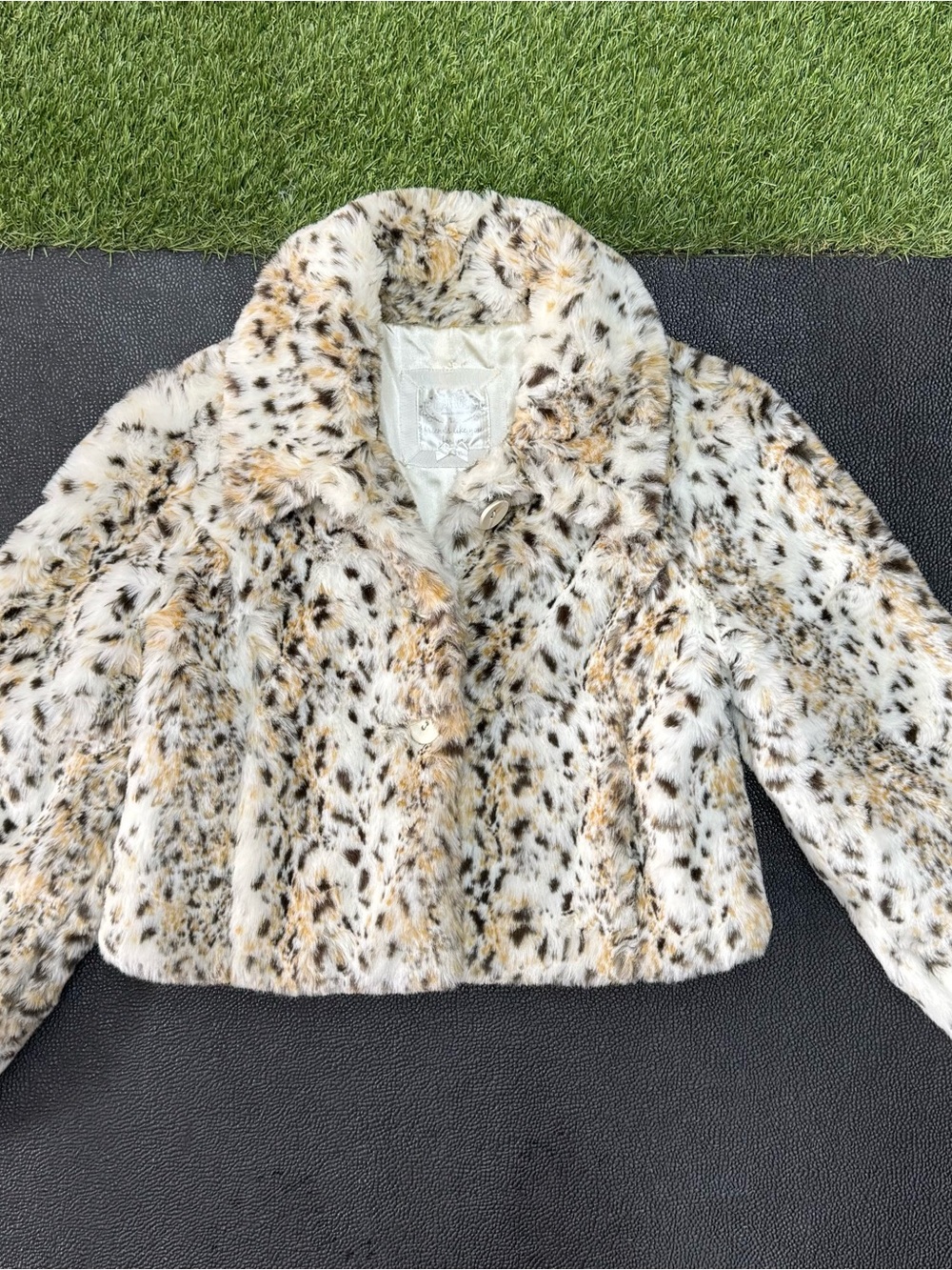Justice Girls Leopard Print Cropped Faux Fur Jacket Coat